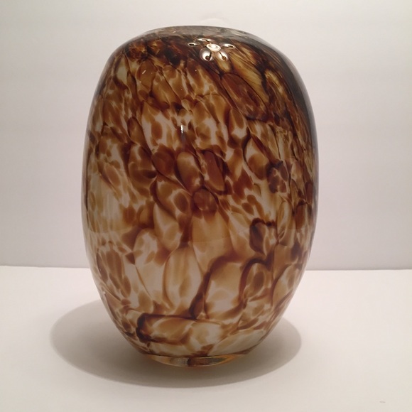 HQT Other - HQT ART GLASS VASE, SPECKLED BROWN AND BEIGE, 8'' Tall